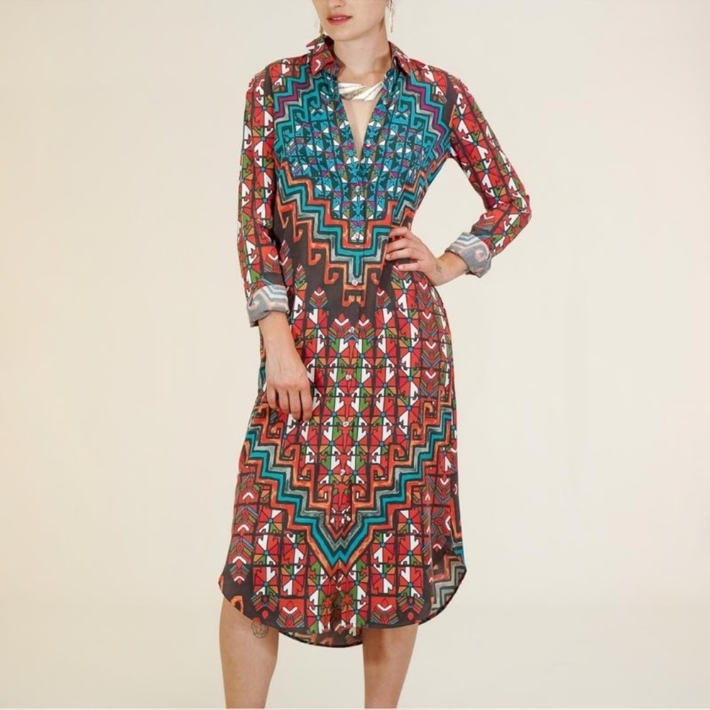 Mara Hoffman Rug Tencel Bolnisi Long Sleeve Orange Midi Dress Size Small